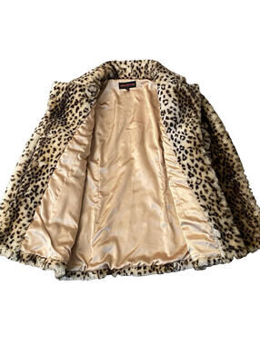 Vintage Misdemeanor Leopard Print Faux Fur Jacket Coat Size L Y2K 90s Excellent